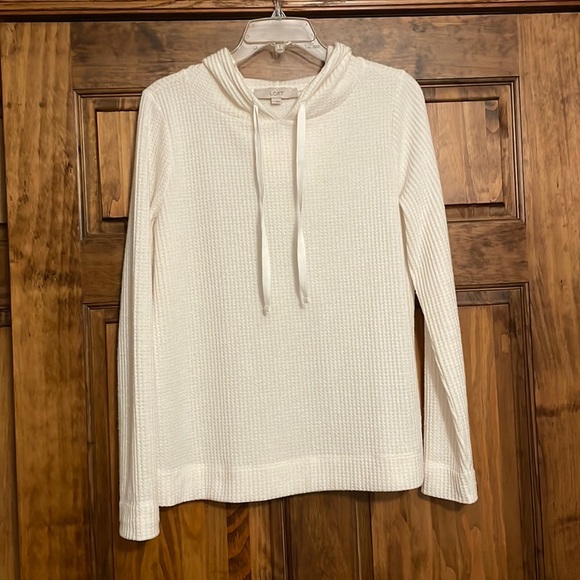 LOFT Tops - LOFT Waffle Hooded Pullover Off White Cream Size S